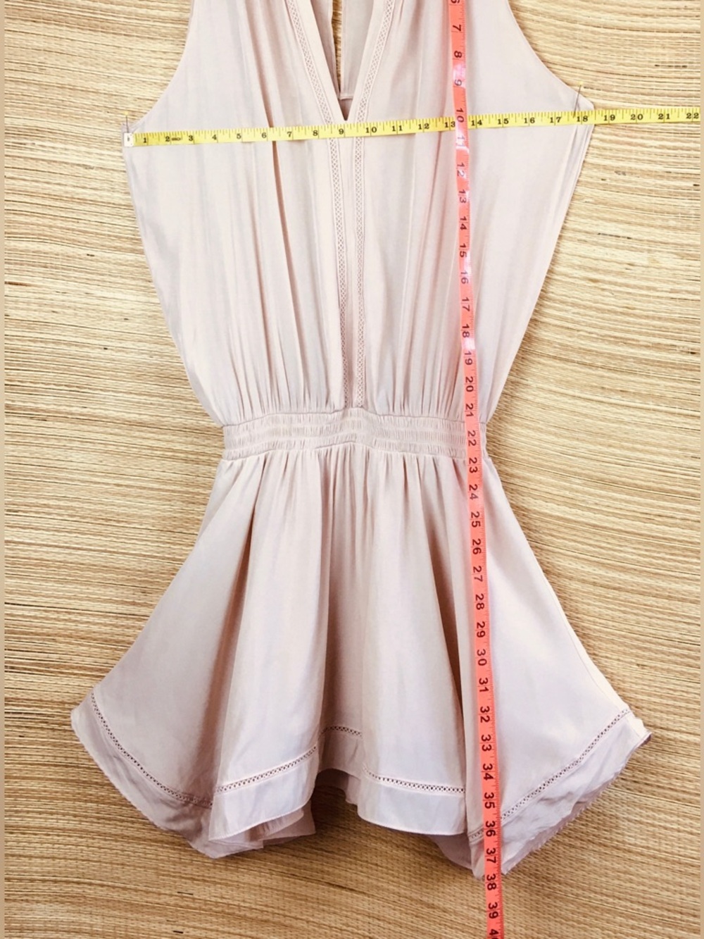 Ramy Brook Pale Pink Silk-Feel Smocked Waist Mini Dress Size M - Picture 12 of 12